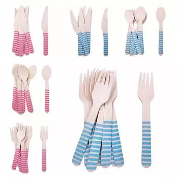 16 шт. Деревянные синие розовые вилки, ножи, ложки, одноразовая посуда, детские принадлежности для вечеринки по случаю рождения, свадьбы, дня рождения, декора