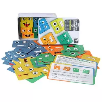 16 шт. Деревянный блок для сопоставления выражений с 64 карточками Детский деревянный строительный блок-головоломка для выражений