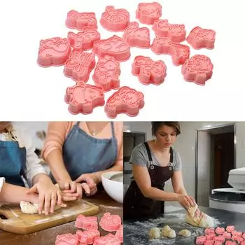 16 шт. Формочки для печенья в виде животных из мультфильмов, штампы для печенья, формочки для помадки, пластиковые формочки для печенья, кухонные принадлежности для выпечки