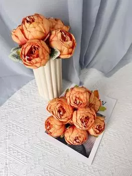 16 шт. искусственных пионов, искусственные головки цветов со стеблями и 4 шт. листьев для вечеринки, свадьбы, дома, гостиной, сделай сам, венок, украшение балкона, шелковый пион бордовый