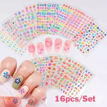 16 шт./компл. 5D красочные желейные цветы вишневые наклейки для ногтей Kawaii мультфильм смешные бобы клейкие наклейки для ногтей слайдеры наклейки своими руками
