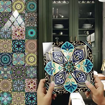 16 шт./компл., керамическая плитка в стиле мандалы, стикер на стену, кухня, ванная комната, столы, художественная роспись, домашний декор, наклейки на стены из ПВХ 10cmX10cmX16pcs