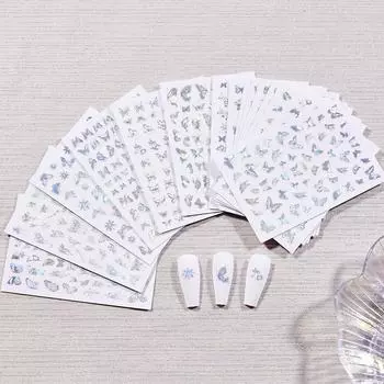 16 шт./компл. лазерная серебряная бабочка для дизайна ногтей наклейка бабочка 3D полые DIY блестящий голографический слайдер наклейка для дизайна ногтей украшение