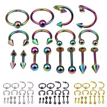 16 шт./компл. носа, ушей, губ, живота, сосков, бровей, языка, кольца, пирсинг, ювелирные изделия, подарок разноцветный