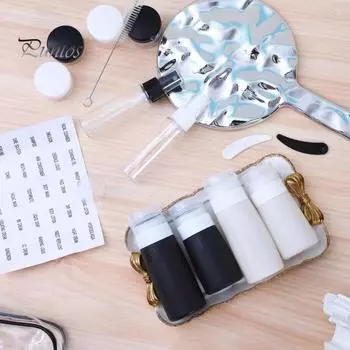 16 шт./компл., силиконовая многоразовая бутылка, пустая банка, распылитель, воронка, щетка для чистки, шпатель, инструмент, водонепроницаемая сумка, наклейка с именем, дорожный контейнер, комплект черный белый