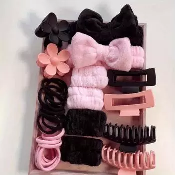 16 шт./компл. спа-аксессуаров для волос — мягкие повязки на голову с бантом, браслеты, зажимы для волос и завязки — прочные, регулируемые, идеально подходят для укладки и путешествий 16pcs розовый