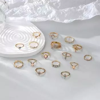 16 шт./компл. в богемном стиле, женский комплект колец на палец геометрической формы, блестящие кольца из искусственного камня со стразами, инкрустированные кольца на костяшки пальцев, ювелирные изделия в подарок Sets