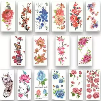 16 шт./компл., водонепроницаемые временные фальшивые татуировки, перенос воды, цветные цветы, боди-арт для женщин, девушек, красивый сексуальный макияж