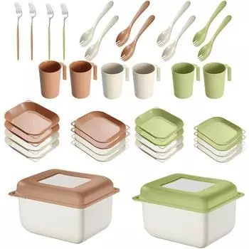 16 шт. многоразовых уличных столовых приборов, набор небьющихся тарелок для пикника, наборы пластиковой посуды для путешествий Green-A