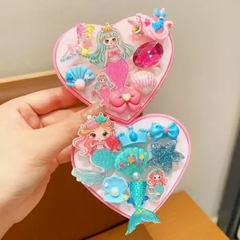16 шт. Мультяшное кольцо для детей-русалок, игрушка, шкатулка для украшений «Любовь» для детского сада, милый подарок на день рождения для маленькой девочки-принцессы