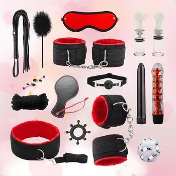 16 шт. набор для ограничения кровати, набор для связывания, повязка на глаза, наручники, кнут, игрушка БДСМ, зажим для соска, экзотические секс-игрушки SM, набор игрушек для тела