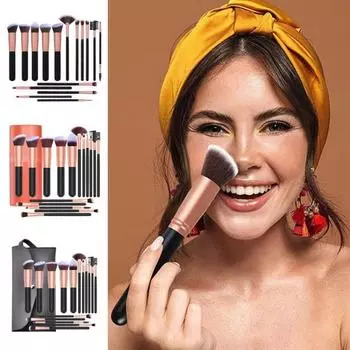 16 шт./набор кистей для макияжа портативная профессиональная основа рассыпчатая пудра румяна тени для век консилер губ бровей растушевка косметические кисти инструменты A