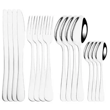 16 шт. набор столовых приборов в стиле вестерн, набор столовых приборов из нержавеющей стали с зеркальной полировкой и радужной полировкой, набор столовой посуды, набор столовых приборов, вилка, ложка, нож серебряный