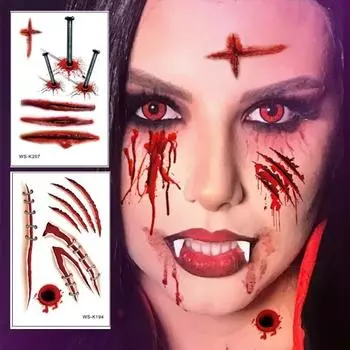 16 шт. наклейки для татуировки шрам на Хэллоуин реалистичные 3D временные наклейки для косплея для боди-арта