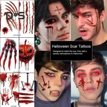 16 шт. наклейки для татуировки шрам на Хэллоуин, реалистичные 3D временные наклейки для косплея, боди-арт для детей и взрослых, водонепроницаемые наклейки для татуировки на палец на Хэллоуин Sets