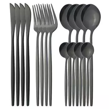 16 шт., обеденный нож, вилка, кофейная ложка, набор столовых приборов, черный набор столовой посуды из нержавеющей стали, столовое серебро для вечеринок, западная кухонная посуда серебряный