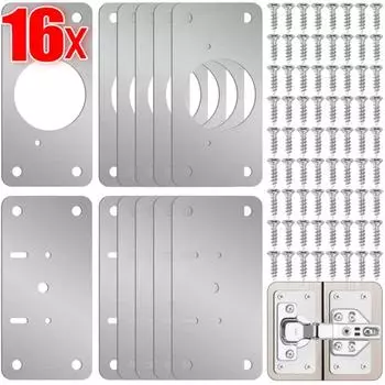 16 шт. пластина для ремонта петель, инструмент для монтажа петель для дверцы шкафа, фурнитура для мебели, комплекты пластин для крепления петель из нержавеющей стали C-1PCS