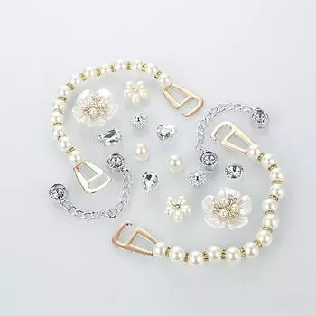 16 шт. подвеска для обуви Crocs DIY стразы белый цветок жемчужная цепочка украшение для обуви пряжка для Croc подвески отверстия обувь аксессуары