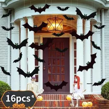 16 шт. подвесные летучие мыши для украшений на Хэллоуин, 2 разных размера, подвесные летучие мыши для украшений на Хэллоуин 16 Big Bat Ornaments