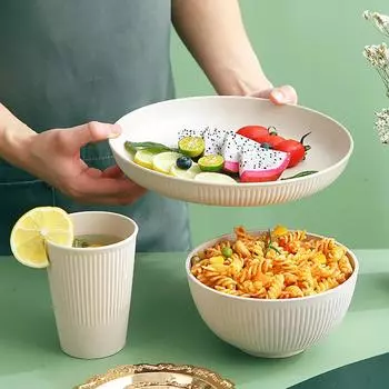 16 шт. пшеничная солома столовые приборы наборы миски блюдца тарелки наборы портативные столовые приборы для пикника нож вилка черная столовая посуда походные тарелки полные