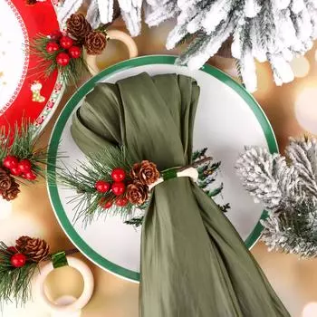 16 шт. Рождественские держатели для салфеток с шишками, держатели для салфеток из дерева, рождественские кольца для салфеток, сервировка обеденного стола, украшения армия зеленый