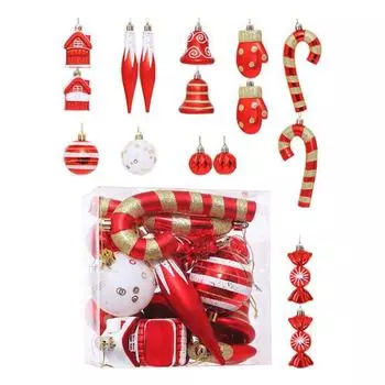 16 шт. Рождественские шары, украшения для елки, пластиковые трости, леденцы, колокольчики, подвесные украшения розовый