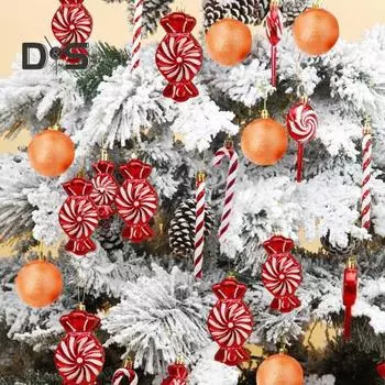 16 шт. Рождественские шары, украшения для елки, пластиковые трости, леденцы, колокольчики, подвесные украшения, праздничные принадлежности для вечеринок розовый