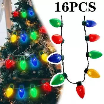16 шт. Рождественские светодиодные огни 9 светящихся ожерелий Рождественские украшения Красочные головные лампочки светящиеся ожерелья Вспышка лампочки ожерелье 1PC