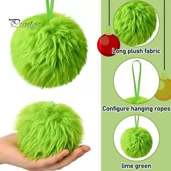 16 шт. Рождественские зеленые шары, пушистые шары, подвесные украшения для рождественской елки, подвеска из искусственного меха с помпоном для домашнего офиса, школы, декора 16pcs