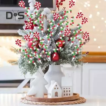 16 шт. Рождественский фигурный шпаж в форме конфеты, пластиковое украшение для рождественской елки, украшения для украшения елки своими руками, принадлежности для вечеринок, декор для дома, вазы белый/зелёный