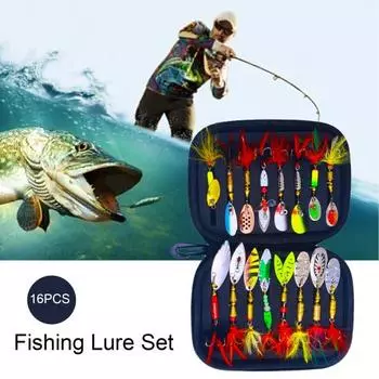 16 шт., рыболовная приманка, спиннербейт с коробкой для хранения, дизайн тройного крючка, яркий цвет, реалистичная спиннерная приманка, набор искусственных приманок 16pcs