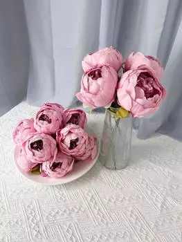 16 шт. шелковых пионов, искусственные головки цветов со стеблями и 4 шт. листьев для вечеринки, свадьбы, дома, гостиной, сделай сам, венок, украшение для балкона, шелковые пионы бордовый