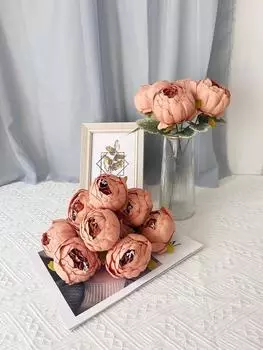 16 шт. шелковый пион искусственный цветок головка со стеблями и 4 шт. листья искусственный цветок пиона для дома свадьба DIY венок вечерние украшения двора бордовый