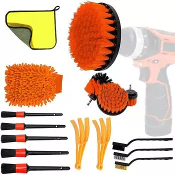 16 шт. Щетки для электрической дрели для чистки автомобиля, внутренние диски двигателя с длинной ручкой, щетки для электрической дрели для чистки шин и ободьев колес чёрный