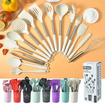 16 шт. термостойкая пищевая антипригарная кастрюля силиконовая кухонная утварь кухонные принадлежности зажим для еды миска ложка венчик для яиц кухонные принадлежности Milk white