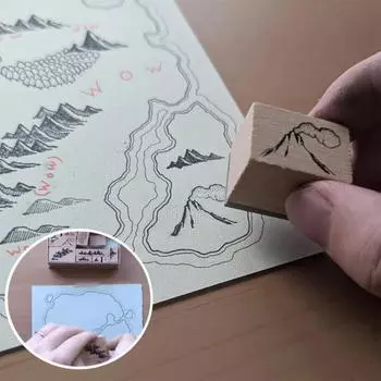 16 шт. винтажных деревянных штампов с изображением гор, лесов и вулканов, набор топографических штампов для самодельных карт, скрапбукинга 1 Set