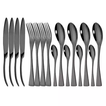 16 шт., зеркальная черная посуда, набор столовых приборов из нержавеющей стали 18/10, кухонные ножи, вилки, ложки, роскошный набор столовой посуды для свадьбы серебряный
