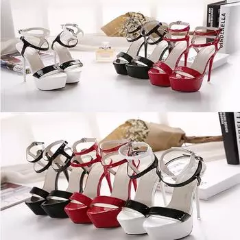 16 см супер высокие каблуки сандалии вечерние сексуальные туфли женские тонкие каблуки платформа 34 красный