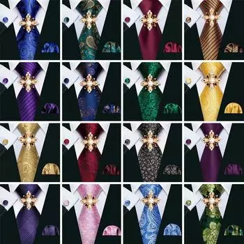16 стилей галстука для мужчин, тканый галстук с узором пейсли и жемчужной брошью, носовой платок, запонки, комплект, свадебный формальный комплект GP-013