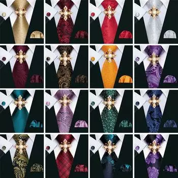 16 стилей галстука с жемчужной брошью для мужчин, тканый галстук с узором пейсли, носовой платок, запонки, комплект, свадебный формальный комплект N-0532