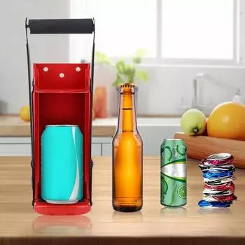 16 унций. Дробилка для алюминиевых банок, настенная открывалка для бутылок, для переработки банок из-под сельтерской газировки красный