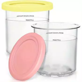 16 унций. Контейнеры | Дополнительные сменные пинты и крышки NC300 NC299AMZ NC301 (Упаковка из 4 штук — синий, розовый, зеленый, желтый) Pink&Yellow