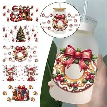 16 унций УФ DTF переводная наклейка водонепроницаемая устойчивая к царапинам рождественская наклейка кружка для очков милый дизайн O9G4 D18951-1pc