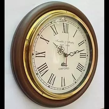 16 Винтажные настенные часы из дерева Франклин Мерфи Оксфорд в морском стиле Декор M коричневый