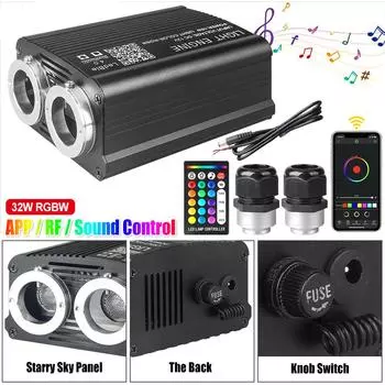 16 Вт RGBW светодиодный волоконно-оптический светильник для крыши автомобиля, потолка, обивки потолка, звездного света, управление через приложение, крыша, интерьер, атмосфера, свет, декор