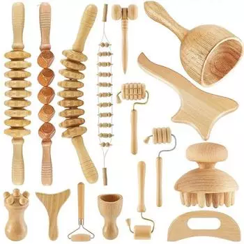 16-в-1 Деревянные массажные инструменты Массажер Деревянный массажер для коррекции фигуры Набор массажных инструментов Деревянные терапевтические инструменты для облегчения мышечной боли на теле 16-in-1