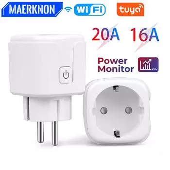 16A/20A EU Smart Socket WiFi Smart Plug Power Monitoring Timing Function Voice Control Works With Tuya APP Alexa Google Home EU Plug