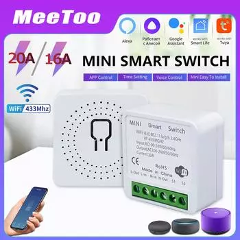 16A/20A Mini Tuya Smart Wifi Switch DIY Module 2-Way Control 433MHz Wireless Switch Smart Life APP работает с Alexa Google Home 1PCs