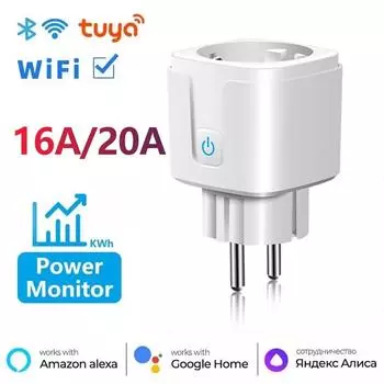 16A/20A Tuya EU WiFi Socket Plug Smart Life Outlet с функцией мониторинга времени WiFi Plug с управлением через приложение и Alexa Google