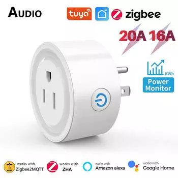 16a 20a Tuya Smart Zigbee Розетка Us Plug Беспроводная розетка управления с функцией таймера монитора энергии Работает с Alexa Google Home 16A Plug